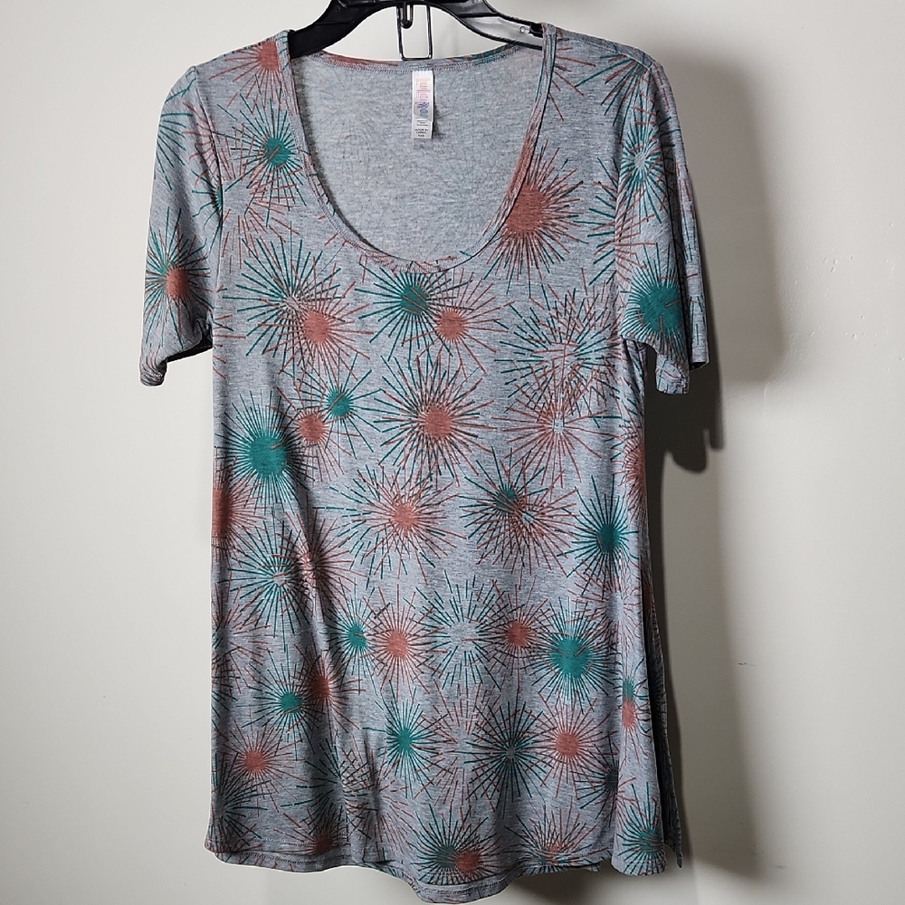 LuLaRoe Gray and Teal Starburst Tee